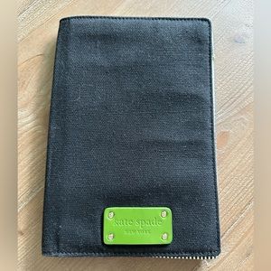Kate Spade Black Canvas Small Notepad Cover with green Kate Spade tag